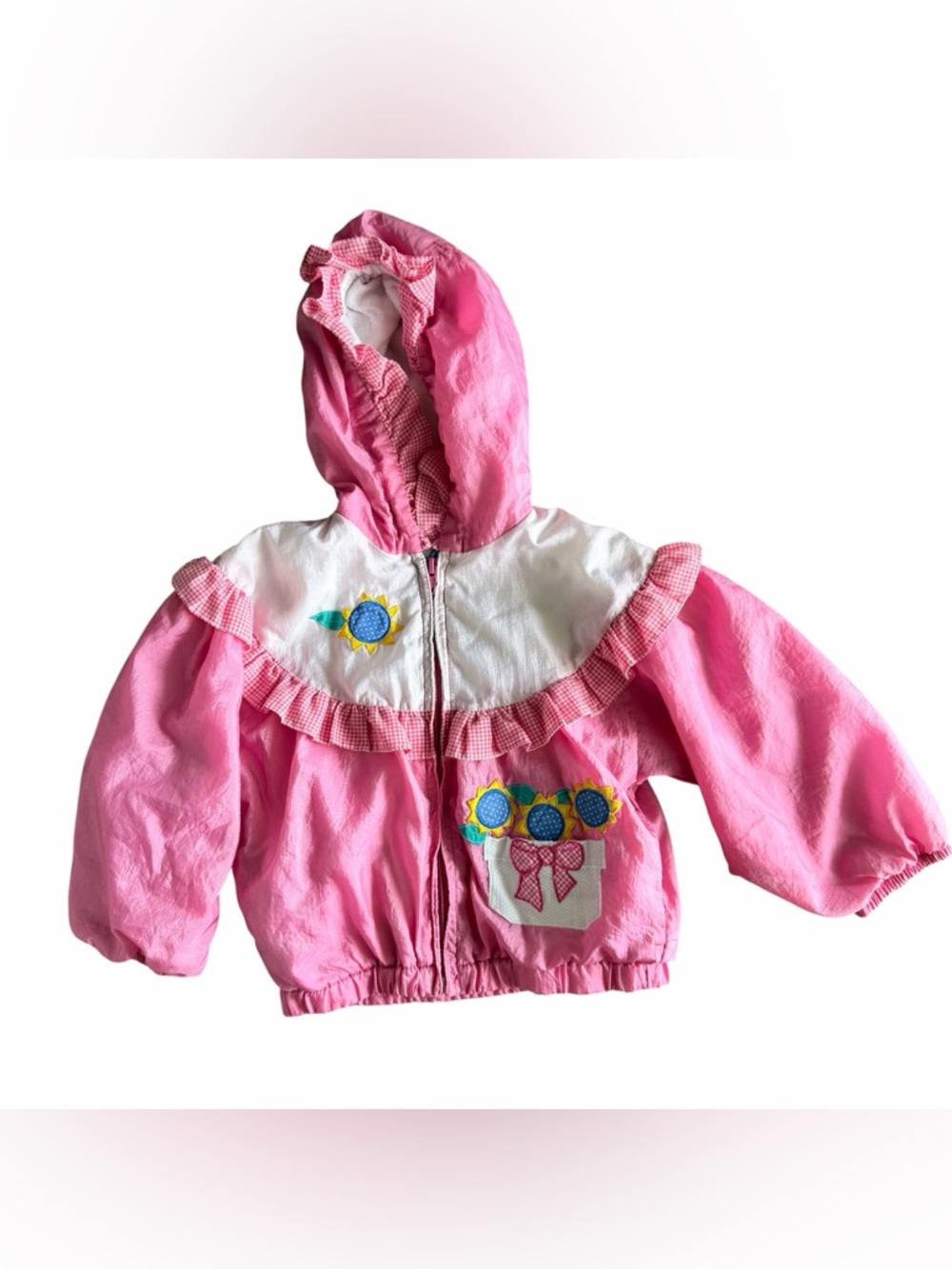 Vintage Carters cottage core pink sunflower jacket gingham toddler 3T